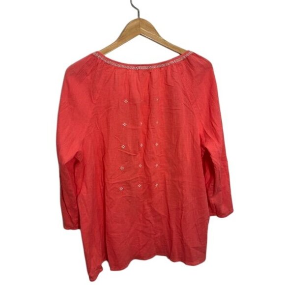 EUC J. Jill Coral XL Embroidered Button Front Top XL Missy 3/4-Sleeve - Picture 7 of 10